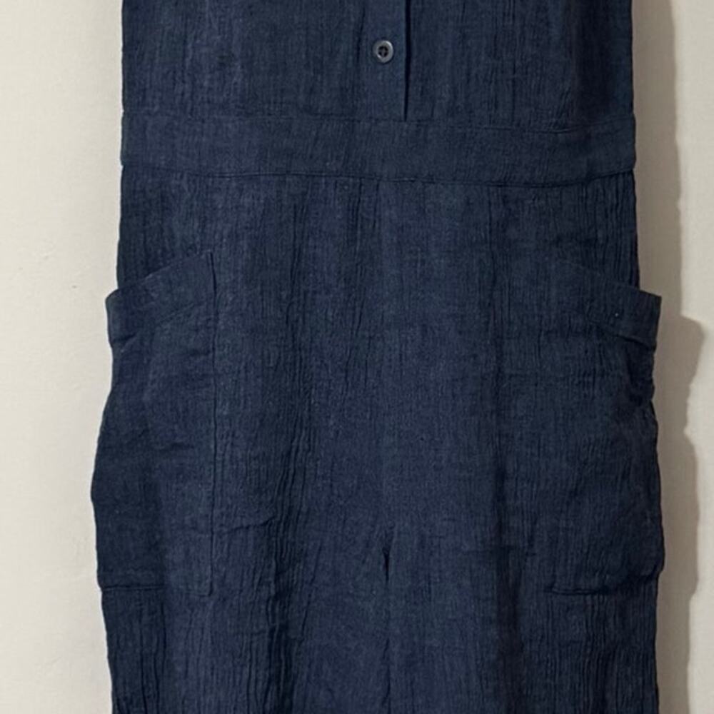 POETRY Dark Indigo Linen Blend Cropped Wide Leg Jumpsuit US 8 - Picture 6 of 12